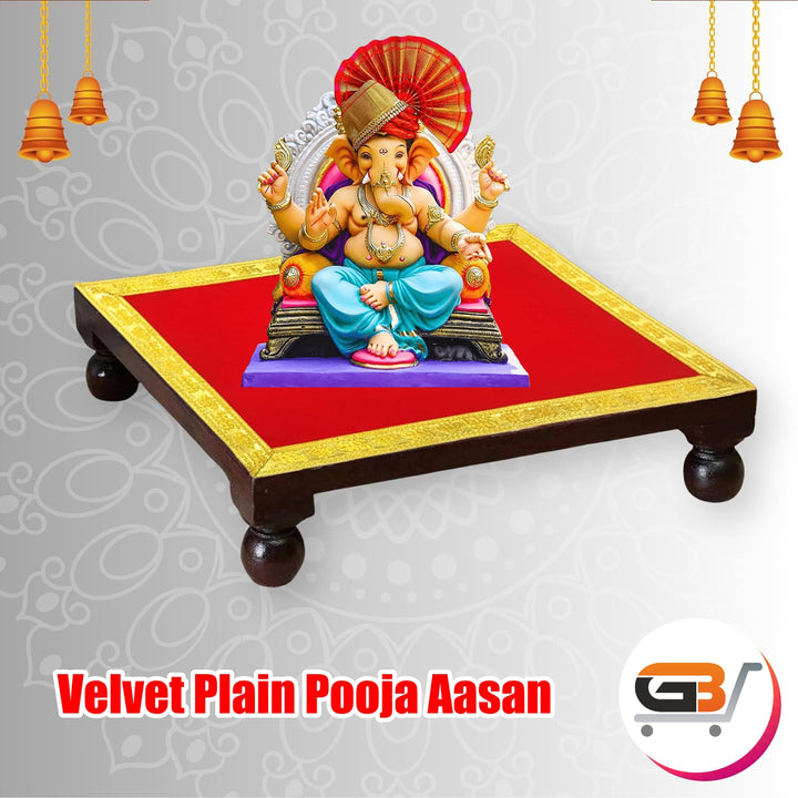 Red Velvet Aasan/ Rectangle /Cloth for Puja/Chowki Aasan /Cloth for God Idols, Home Mandir, Temple and Pooja Ghar (Pack of 1)