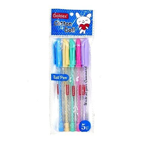 Goldex Cotton Doll Black Ball Pen 5 Pcs