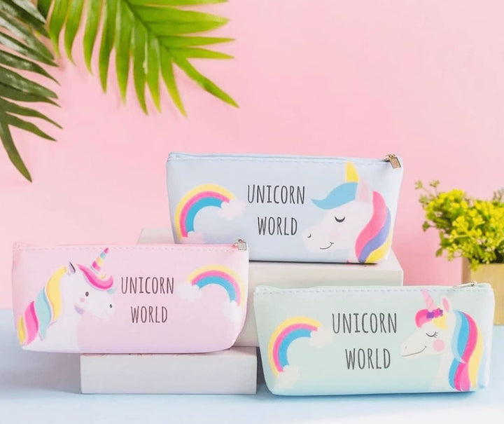 Pink Unicorn Printed Zipper Closer Pencil Case Coin Pouch Stationery Pouch