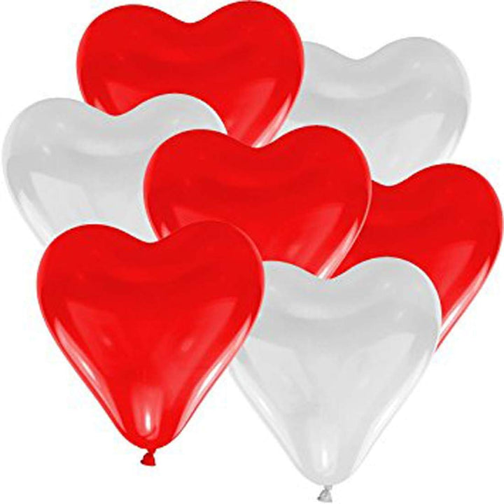 Red & White Heart Shape Party Balloons (25 Red & 25 White)