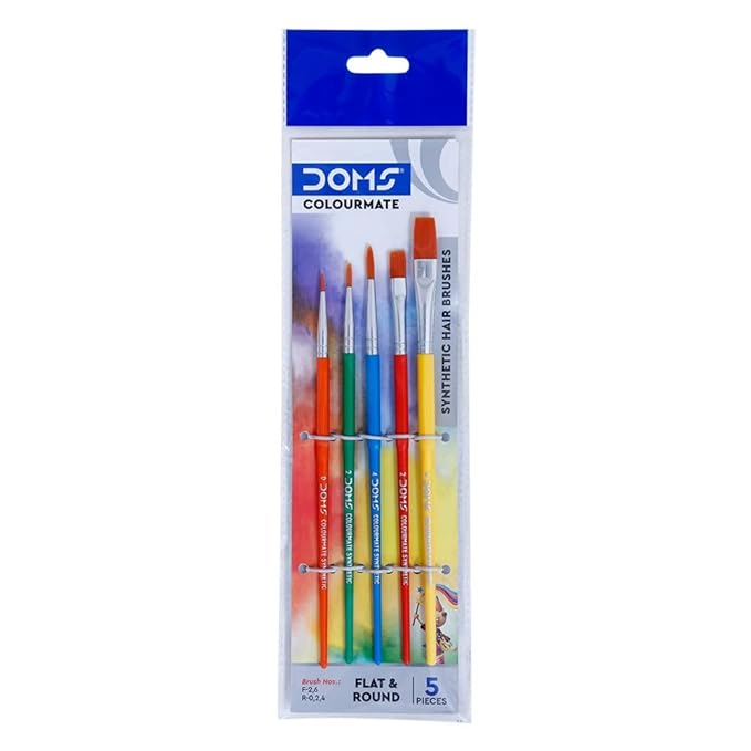 DOMS Colourmate Synthetic Paint Brush Set (Flat & Round, Pack of 5 x 4 Set)