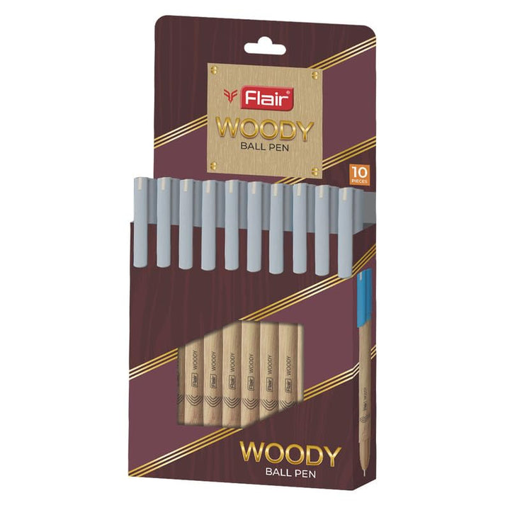 FLAIR Woody Black Ball Pen Wallet - 10 Pcs