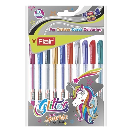 FLAIR Glitter Sparkle 1.0mm Gel Pen Blister Pack 10 - Multicolor