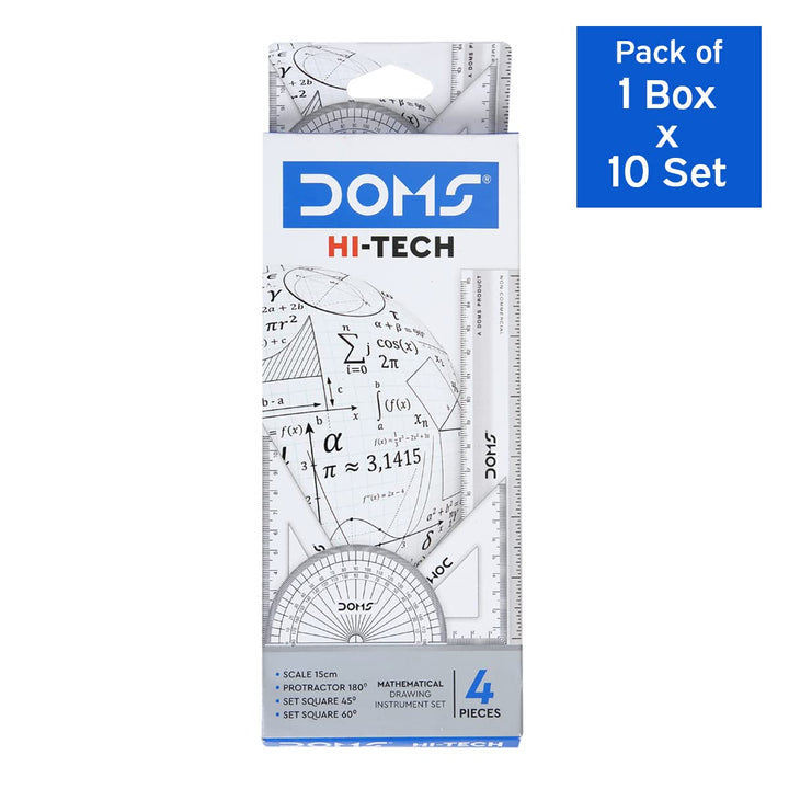 Doms Hi-Tech Mathematical Instruments Set | 4 Pcs Measuring Items in Box