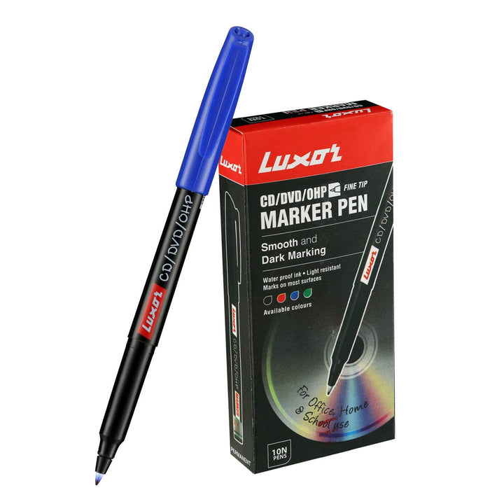 Luxor CD/DVD/OHP Extra Fine Point Tip Marker - Pack of 10, Blue Colour