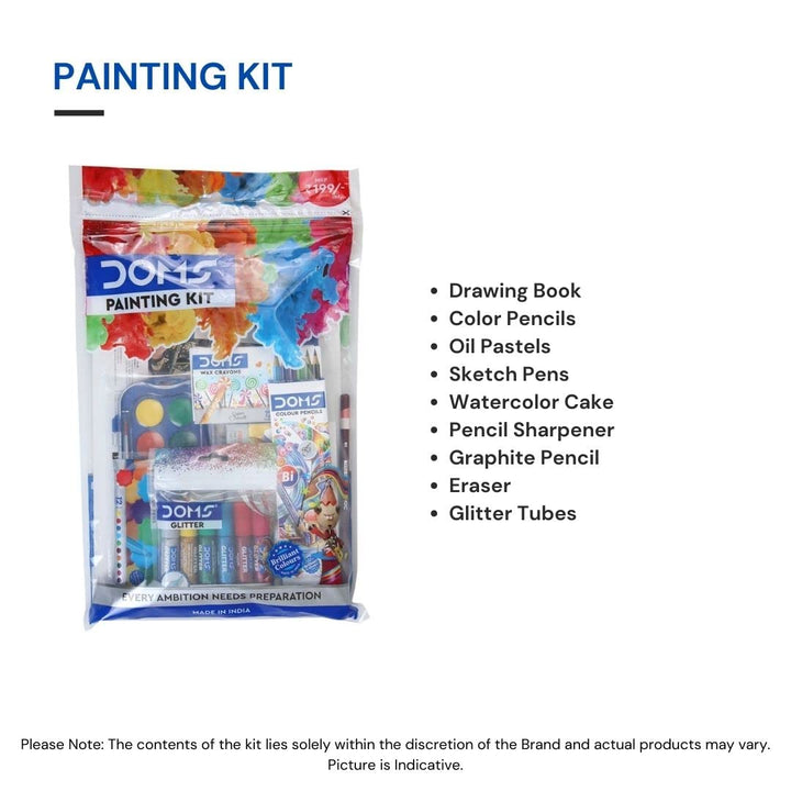Doms Painting Kit | Perfect Value Pack | Kit for School Essentials | Gifting Range for Kids | Combination of 9 Painting & Coloring Items | Pack of 1 Multicolor
