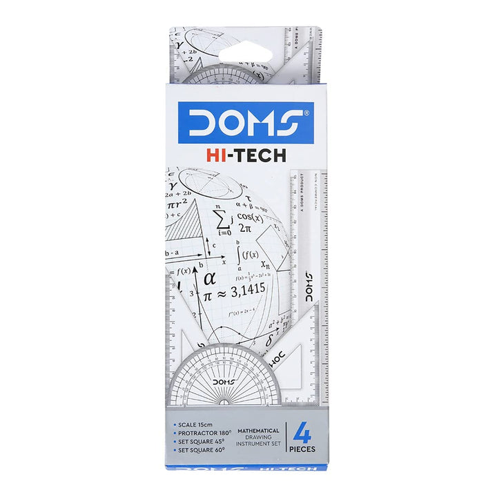 Doms Hi-Tech Mathematical Instruments Set | 4 Pcs Measuring Items in Box