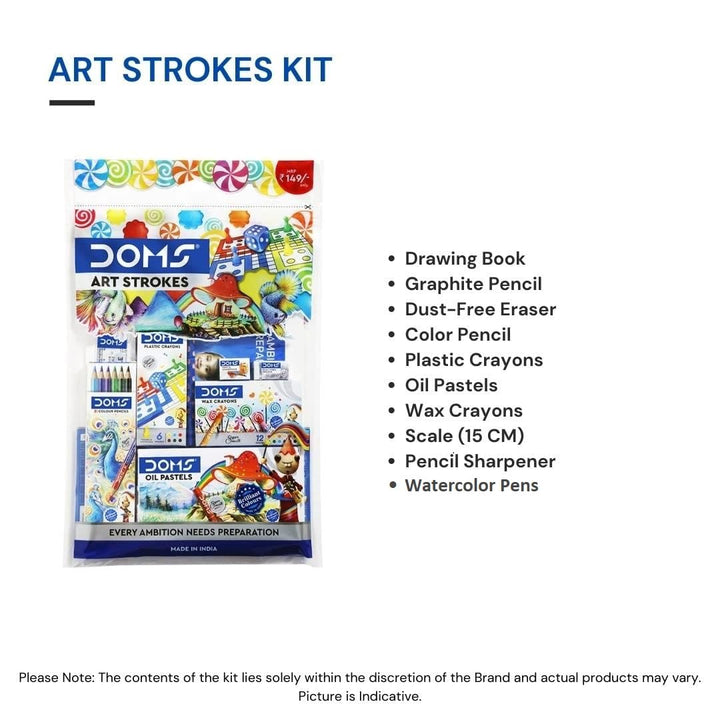 Doms Art Strokes Kit | Perfect Value Pack | Kit for Creative Minds | Gifting Range for Kids | Combination of 10 Stationery Items | Pack of 1