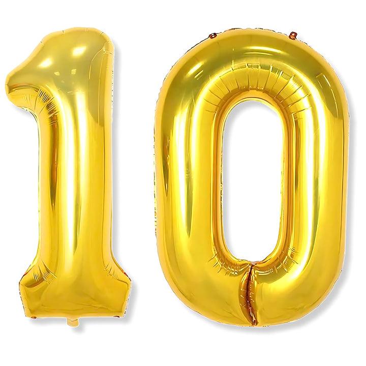 Number Foil Balloon Golden Colour 16 Inch Golden-10 Digit - Golden-10