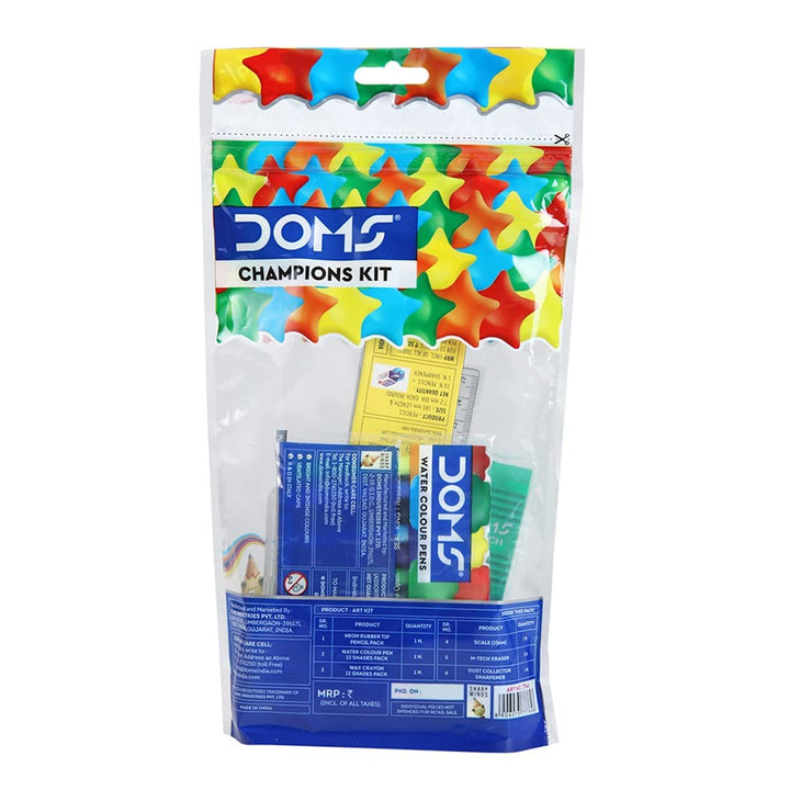 Doms Champions Kit | Perfect Value Pack | Kit for School Essentials | Gifting Range for Kids | Combination of 6 Stationery Items | Pack of 1