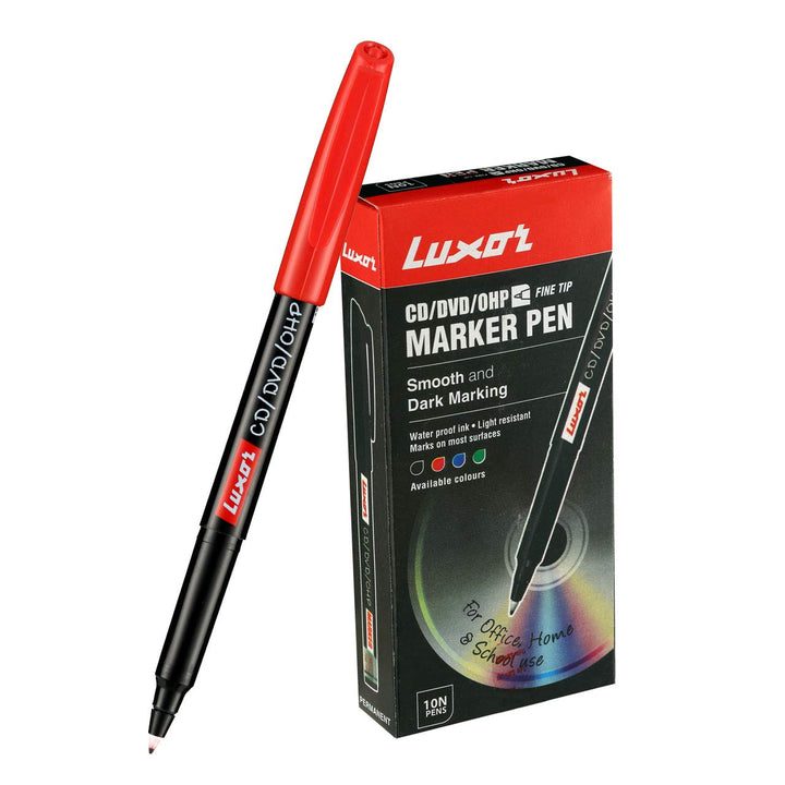 Luxor CD/DVD/OHP Extra Fine Point Tip Marker - Pack of 10, Red Colour