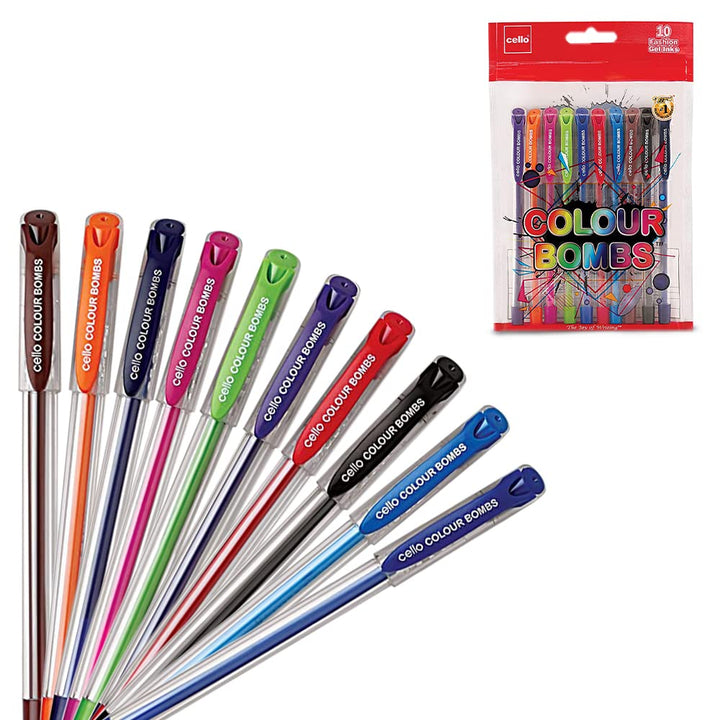 Cello Colour Bombs Coloured Ink Gel Pens -Pack of 10