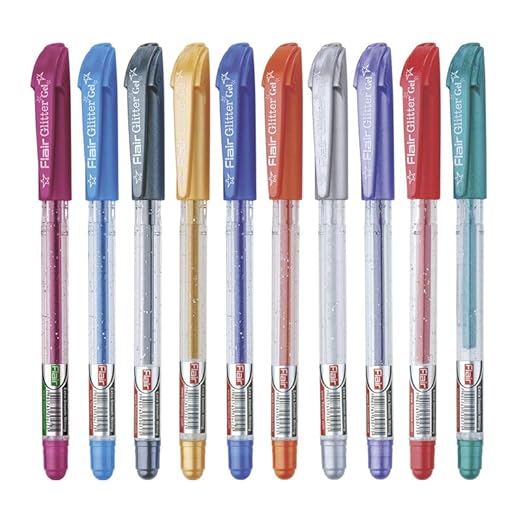 FLAIR Glitter Sparkle 1.0mm Gel Pen Blister Pack 10 - Multicolor