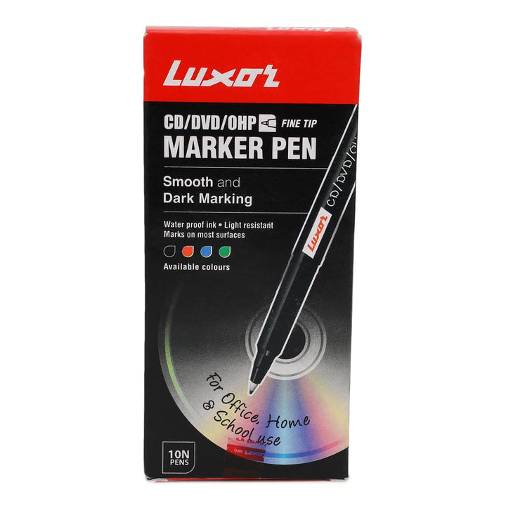 Luxor CD/DVD/OHP Extra Fine Point Tip Marker - Pack of 10, Black Colour