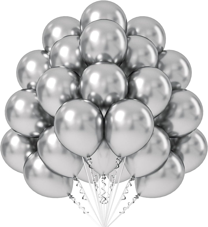 Silver Metallic Chrome Balloons 25 Pcs