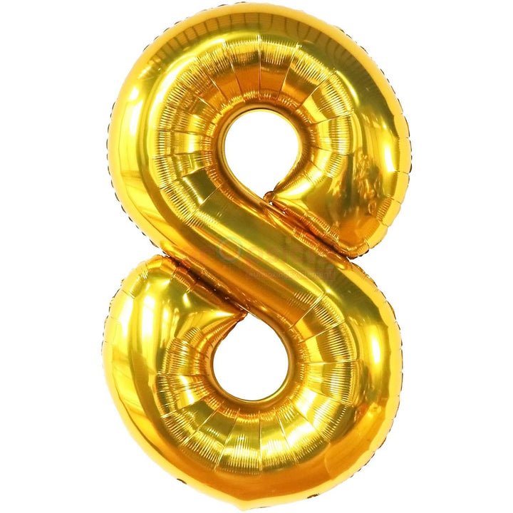 Number Foil Balloon Golden Colour 16 Inch Golden-8 Digit - Golden-8