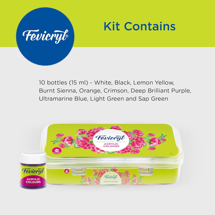 Fevicryl Acrylic Colours Sunflower Kit (10 Colors x 15 ml)