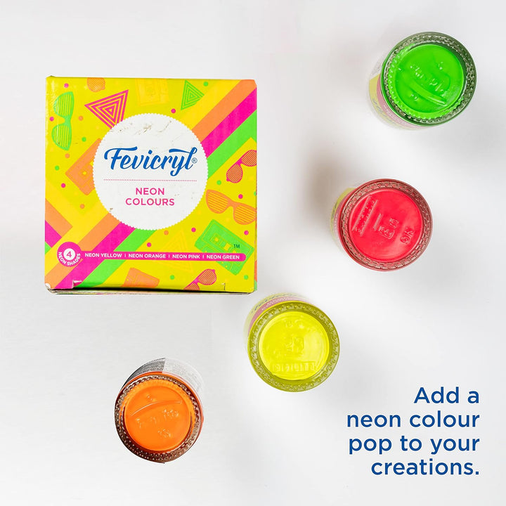 Pidilite Fevicryl Neon Acrylic Colour Kit, Neon Paints (4 Shades, 15ml)