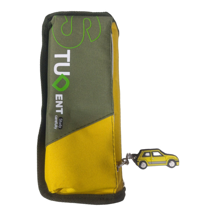 Student Olive Green Pencil Pouch With Car Keychain