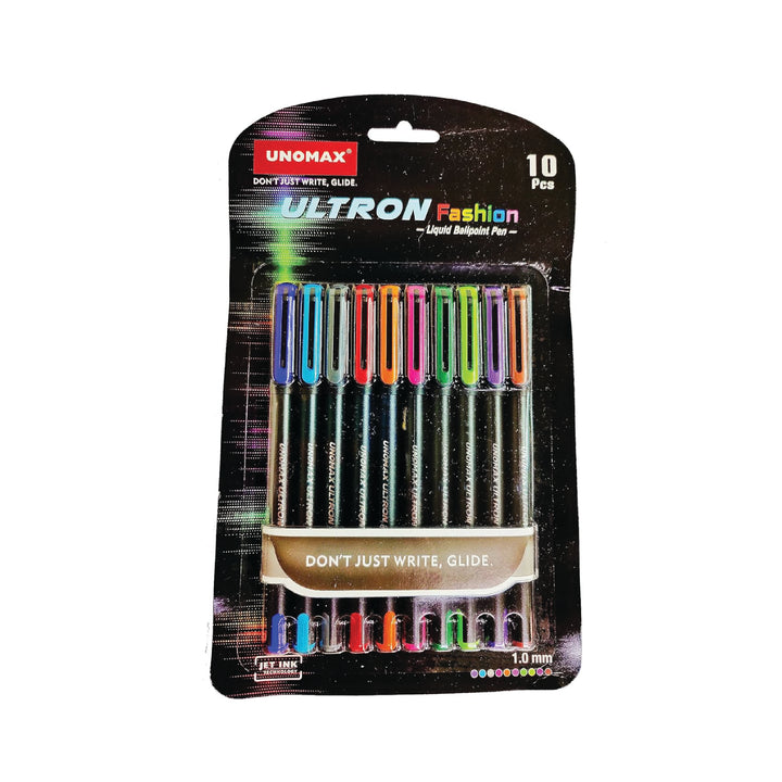 Unomax Ultron Fashion Liquid Ball Point Pen | Set of 10 Pens | Multicolor Color