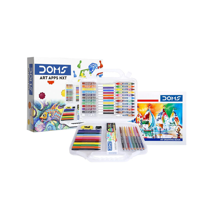 Doms Art Apps Nxt Kit With Plastic Carry Case | Perfect Value Pack | Kit For School Essentials | Gifting Range For Kids | Combination of 9 Stationery Items
