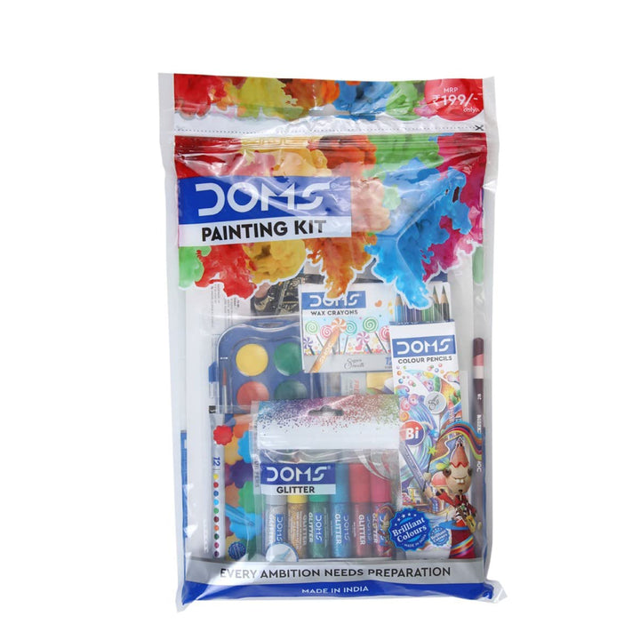 Doms Painting Kit | Perfect Value Pack | Kit for School Essentials | Gifting Range for Kids | Combination of 9 Painting & Coloring Items | Pack of 1 Multicolor