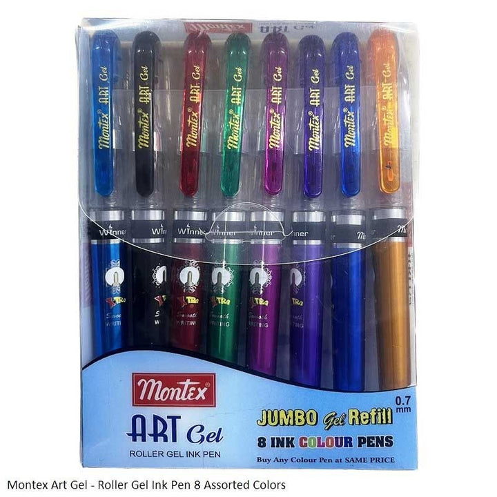 Montex art gel - roller gel ink pen pack of 8 assorted colors