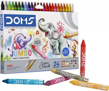 Doms 24 Shades Jumbo Wax Crayons | Smooth & Even Shading | Bright & Playful Colors | Free Silver Crayon Inside | Non-Toxic & Safe for Childrens
