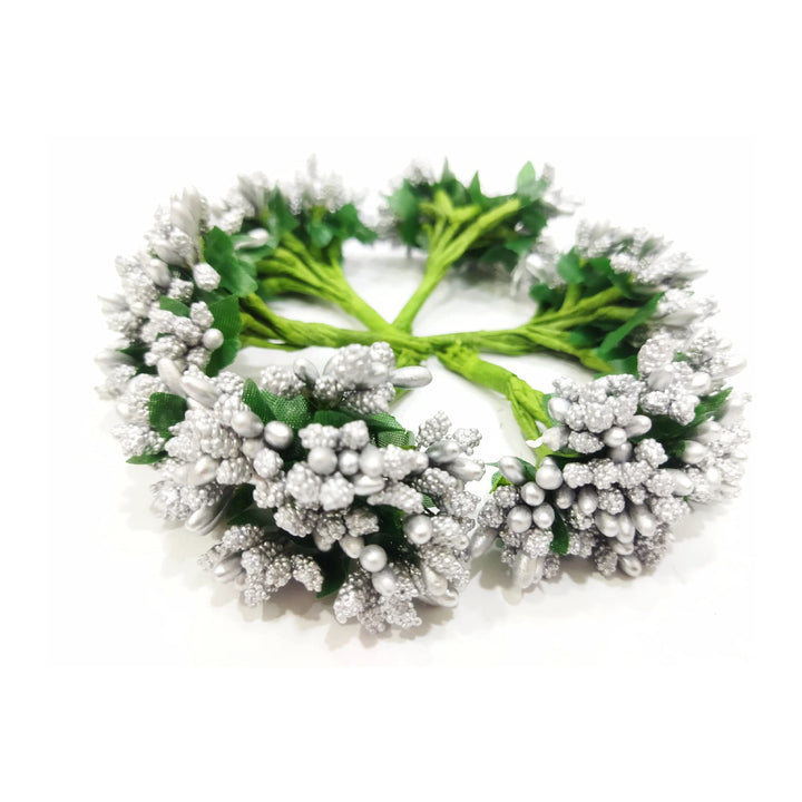 Artificial pollen silver flowers for tiara making and Jewelry making